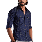 Sapphire Blue Hunting Style Cotton Printed Shirt Men - Adventure Premium | Jaipurio